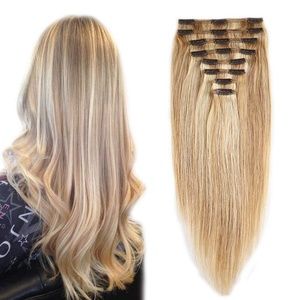 30" Straight Hair Ash Blonde &  Bleach Blonde 5 Clips Full Set